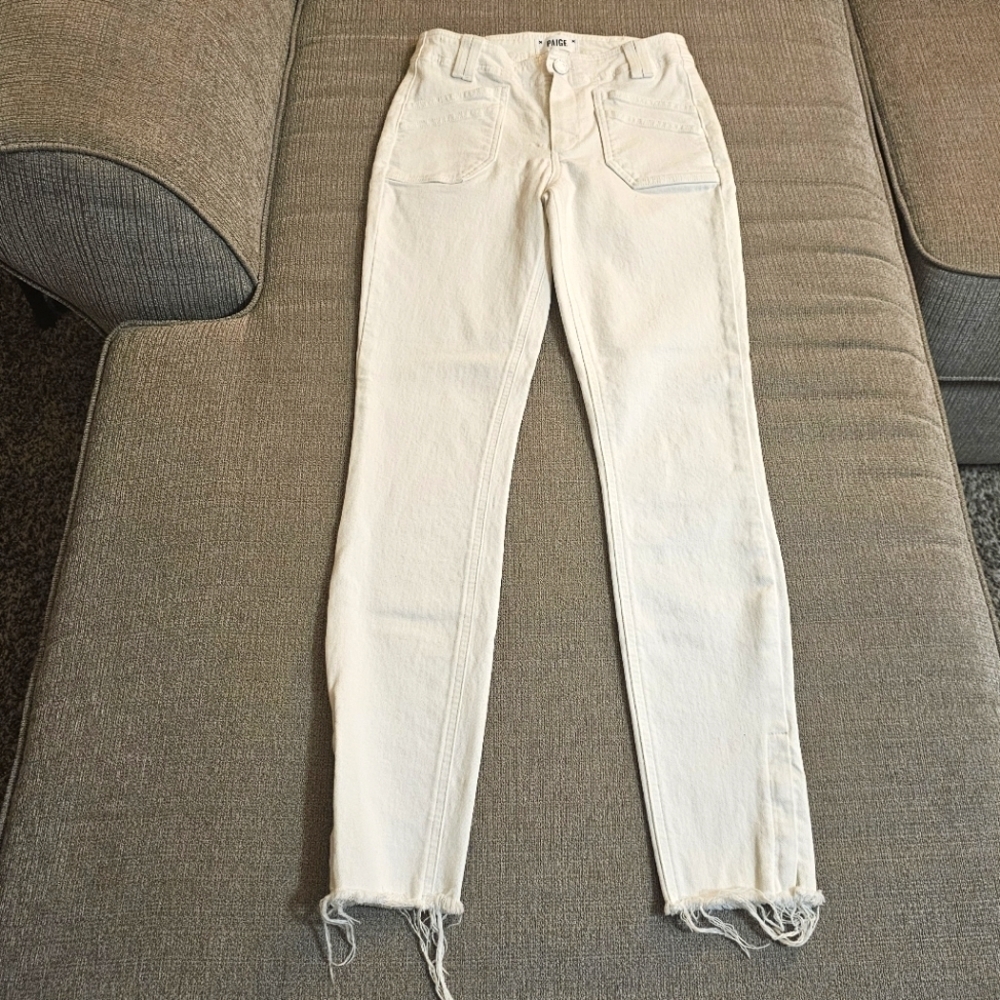 Paige Hoxton Ankle Crisp White Raw Ankle Hem Boho Casual Denim Jeans Size 24